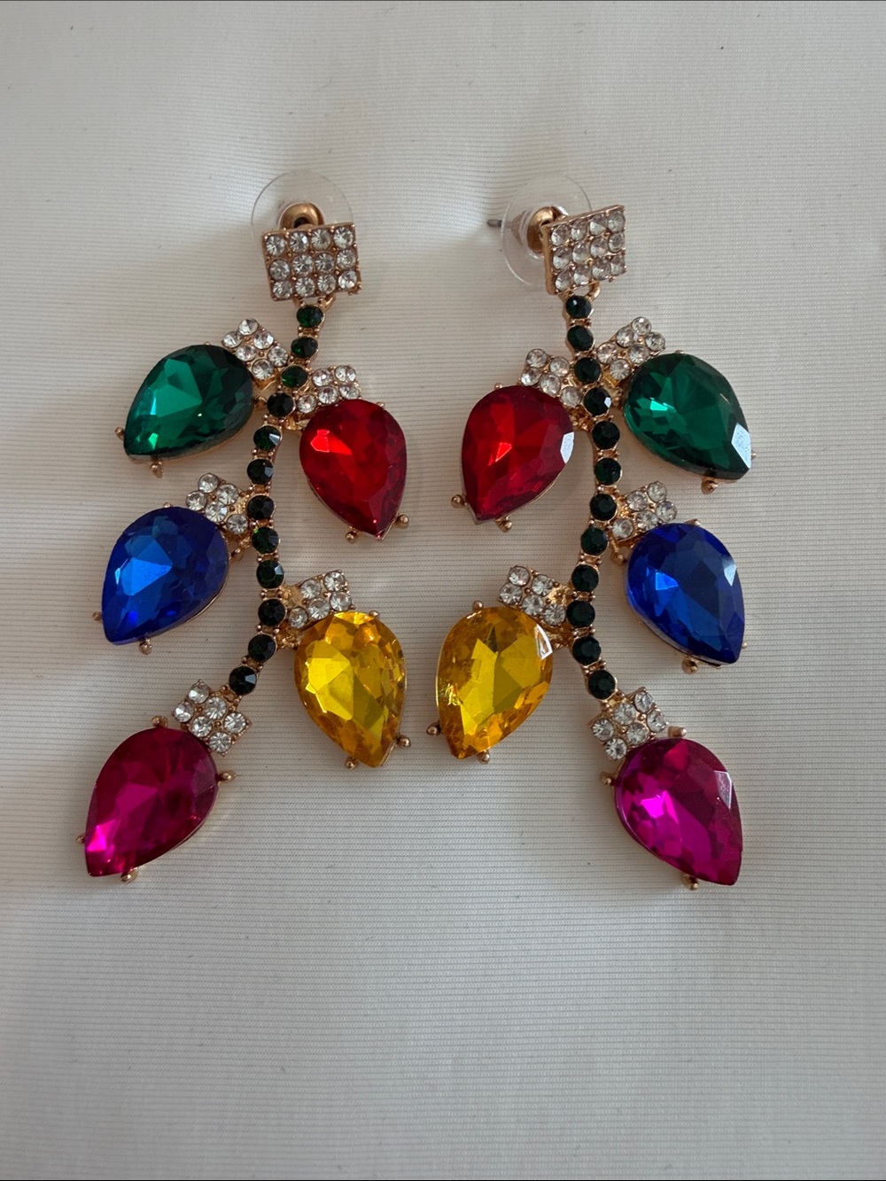 Multicolor Teardrop Crystal Statement Earrings